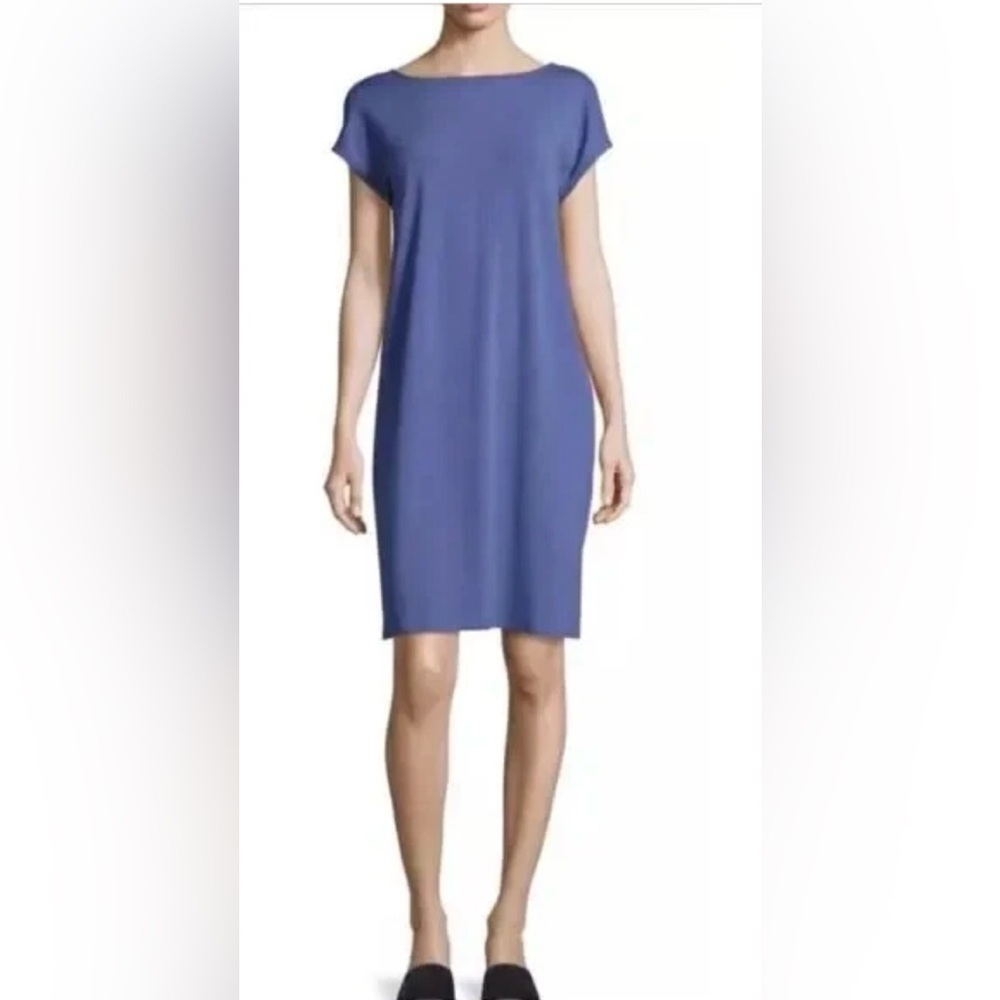 EILEEN FISHER Shirt Dress, Cap Short Sleeve Bateau Neck Size M